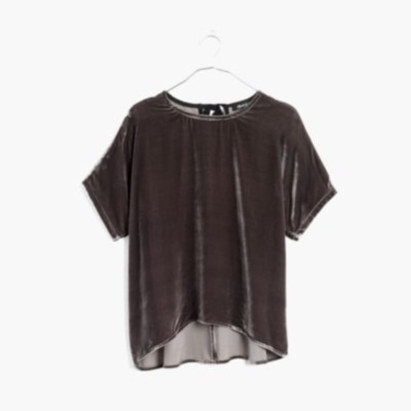Madewell Silver Velvet Top w/ Black Ribbon Tie - Picture 2 of 7